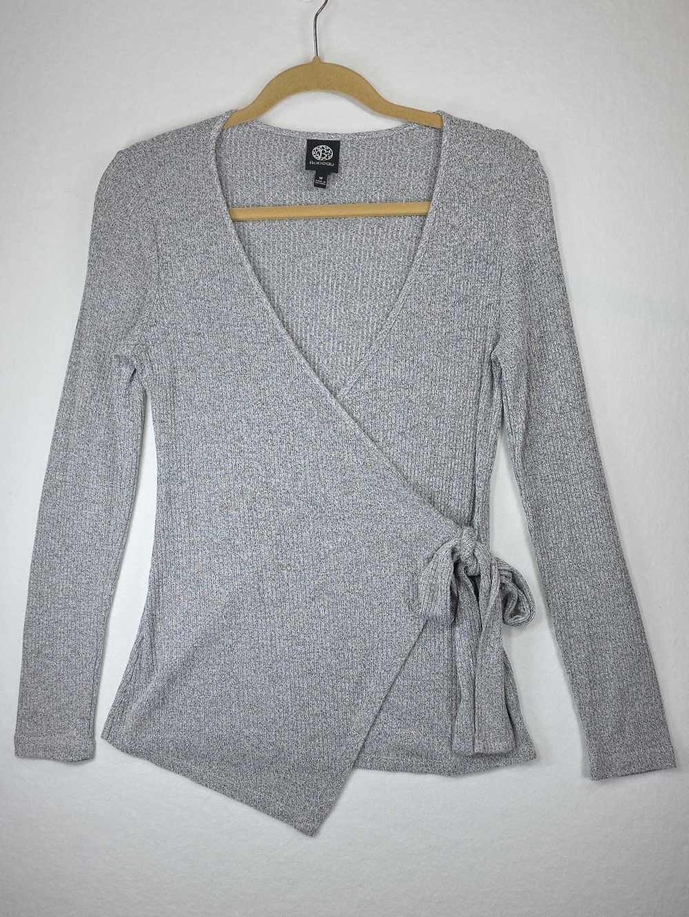 bobeau Light Gray Wrap Tie Sweater
